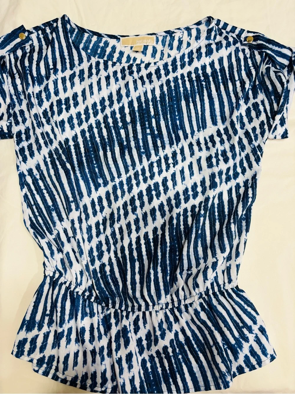 Michael Kors Navy & White Short Sleeve Patterned Tee